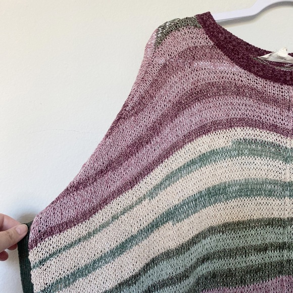 Two by Vince Camuto Striped Knit Poncho Bohemian Chic Fall Purple/Green Sz Small - Picture 5 of 10